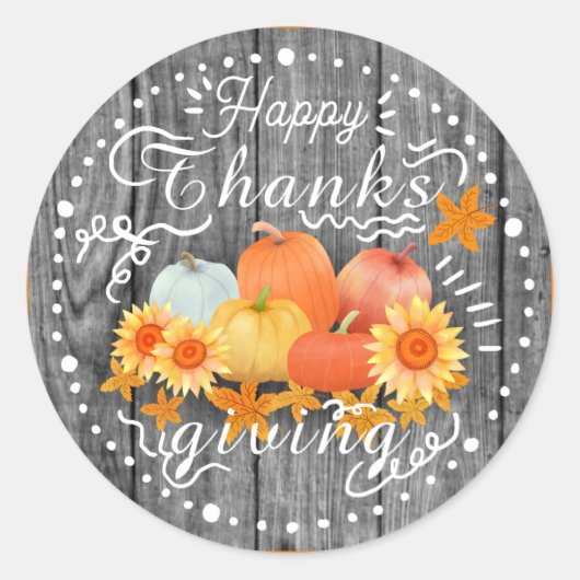 秋のカボチャ灰色の松 ラウンドシール (正面)