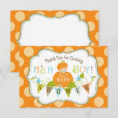 秋のカボチャ男の子の金ゴールドのグリッターは感謝していしています サンキューカード (正面/裏面)