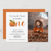 秋のカボチャ秋の最初の誕生日パーティー 招待状 (正面/裏面)