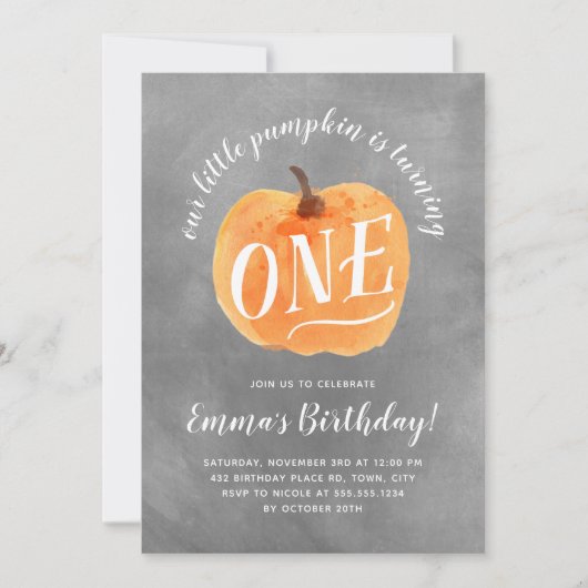 秋のカボチャ秋の最初誕生日の招待状 招待状 (正面)