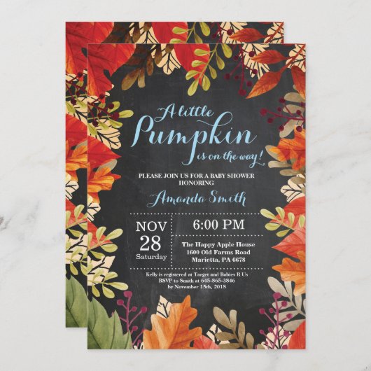 秋のカボチャ秋の男の子のベビーシャワーの招待状 招待状 (正面/裏面)