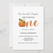 秋のカボチャ秋ツインズ最初の誕生日パーティー 招待状 (正面)