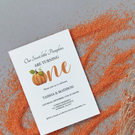 秋のカボチャ秋ツインズ最初の誕生日パーティー 招待状