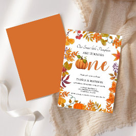 秋のカボチャ秋ツインズ最初の誕生日パーティー 招待状