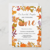 秋のカボチャ秋ツインズ最初の誕生日パーティー 招待状 (正面)