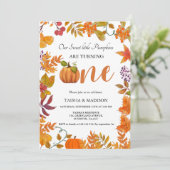 秋のカボチャ秋ツインズ最初の誕生日パーティー 招待状 (スタンド正面)