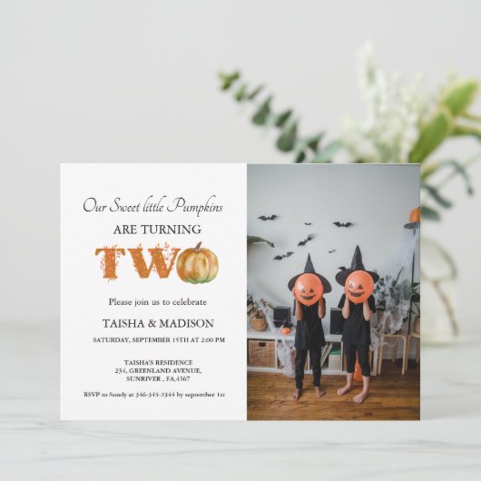 秋のカボチャ秋ツインズ2nd誕生日パーティーイン 招待状 (スタンド正面)