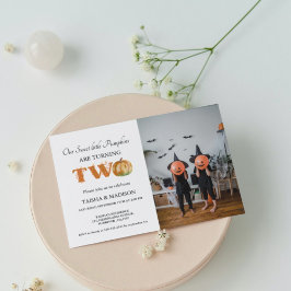 秋のカボチャ秋ツインズ2nd誕生日パーティーイン 招待状