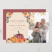 秋のカボチャ秋写真の保存日付 招待状 (正面/裏面)