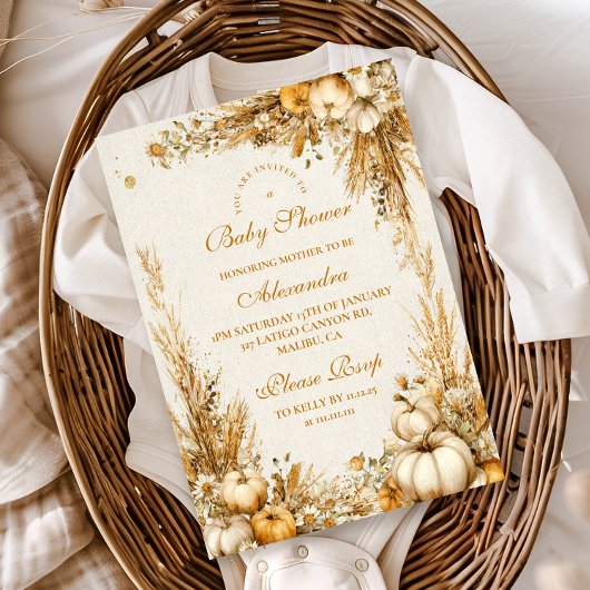 秋のカボチャ素朴の赤ちゃんシャワー 招待状