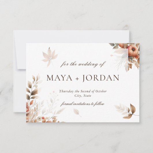 秋のカボチャ結婚の収穫発表 セーブザデート (正面)