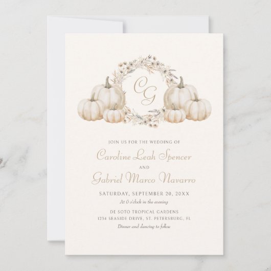 秋のカボチャ結婚ミニマル 招待状 (正面)