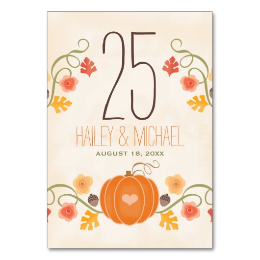 秋のカボチャ結婚式のテーブル数カード テーブルナンバー (正面)