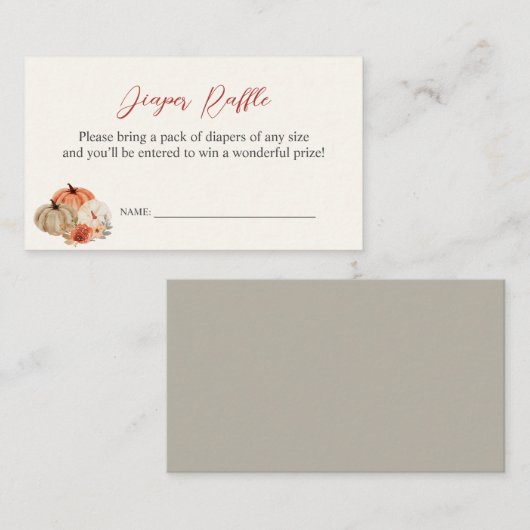 秋のカボチャ花おむつラッフル エンクロージャーカード (正面/裏面)