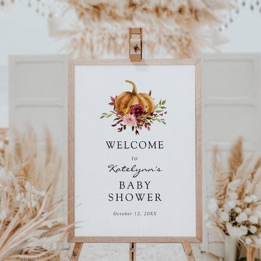 秋のカボチャ花模様ベビーシャワーウェルカムサイン ポスター