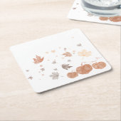 秋のカボチャ葉と スクエアペーパーコースター (アングル)