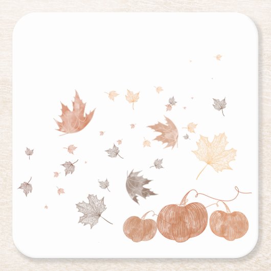 秋のカボチャ葉と スクエアペーパーコースター (正面)