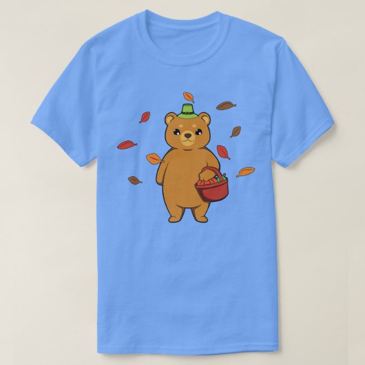 秋のカボチャ葉にクマが落ちる Tシャツ (デザイン正面)