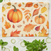 秋のカボチャ葉の水彩 キッチンタオル (折り畳み)