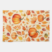 秋のカボチャ葉の水彩 キッチンタオル (横)