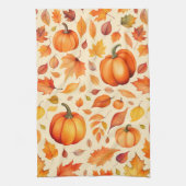 秋のカボチャ葉の水彩 キッチンタオル (縦)