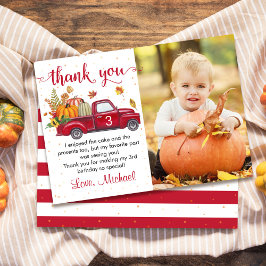 秋のカボチャ葉の誕生日写真 サンキューカード