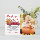 秋のカボチャ葉の誕生日写真 サンキューカード (スタンド正面)