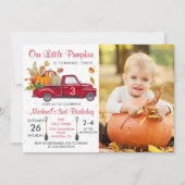 秋のカボチャ葉の誕生日写真 招待状 (正面)