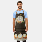 秋のカボチャ葉ウッドハッピー秋ファミリー名 エプロン (着用した状態)