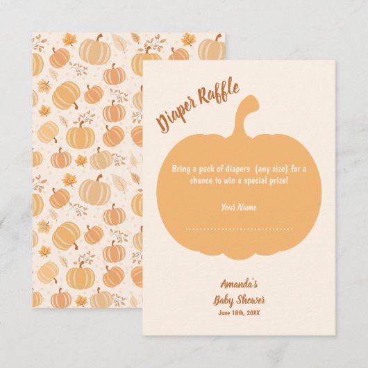 秋のカボチャ赤ちゃんシャワーおむつラッフル エンクロージャーカード (正面/裏面)