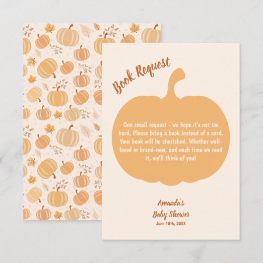 秋のカボチャ赤ちゃんシャワーブックリクエスト エンクロージャーカード (正面/裏面)
