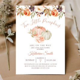 秋のカボチャ2つの小さなカボチャのベイビーシャワー 招待状