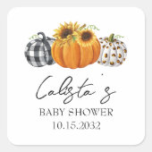 秋のカボチャ&ひまわり赤ちゃんシャワーの好意 スクエアシール (正面)