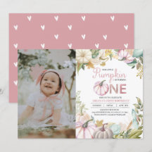 秋のカボチャ　オータム　ファーストバースデー　招待状　女の子