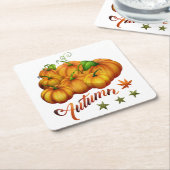 秋のカボチャ スクエアペーパーコースター (アングル)