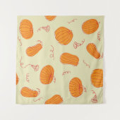 秋のカボチャ：ドードルオレンジパターン。 タペストリー (正面(横))