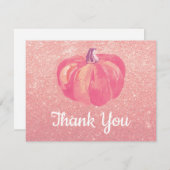 秋のカボチャ ピンク ローズゴールド グリッター コンフェッティ サンキューカード (正面/裏面)