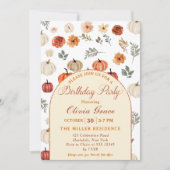 秋のカボチャ ラスティック バースデーパーティー 招待状 (正面)