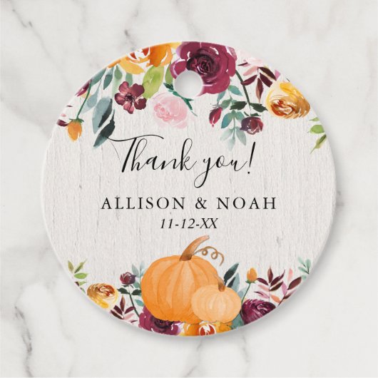 秋のカボチャ ラスティック フラワーズ バーガンディ ブラッシュ フェイバータグ (正面)