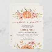 秋のカボチャ ラスティック ボーホー スペイン語 性別発表 招待状 (正面/裏面)