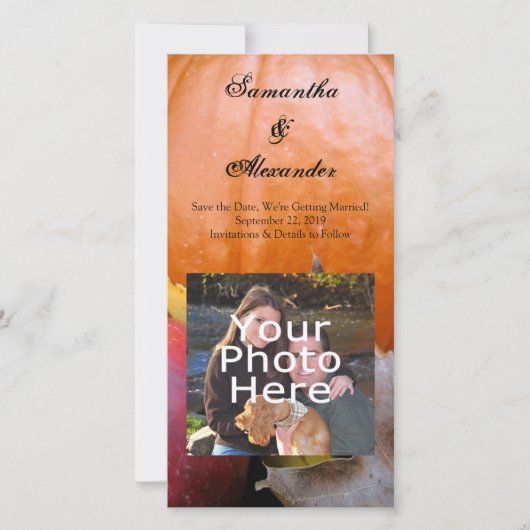 秋のカボチャ、リンゴと葉カラフルの セーブザデート (正面)