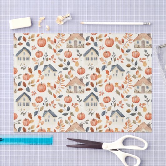 秋のカボチャ、家、パタ離れーンデクページ 薄葉紙 (クラフト)