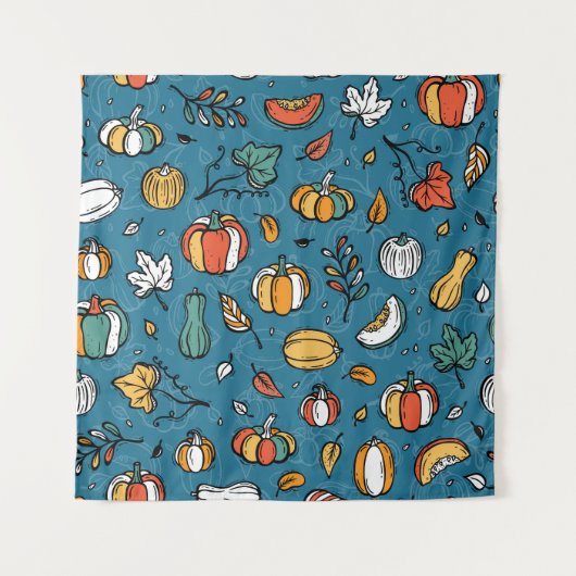 秋のカボチャ：手描き野菜 タペストリー (正面)