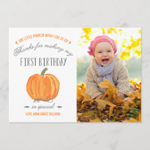 秋のカボチャ 最初誕生日は写真との感謝していしています サンキューカード