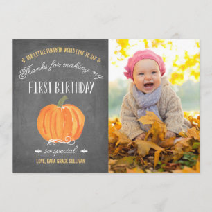 秋のカボチャ 最初誕生日は写真との感謝していしています サンキューカード