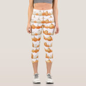 秋のカボチャ：水彩イラストレーション模様 カプリレギンス (正面)