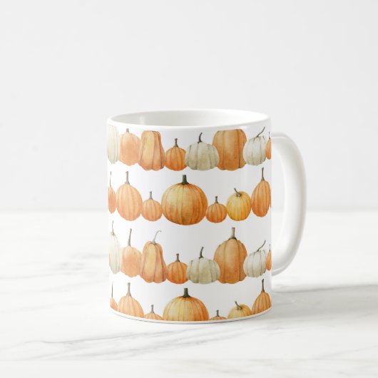 秋のカボチャ:水彩イラストレーション模様 コーヒーマグカップ (正面右)