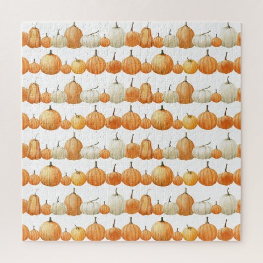 秋のカボチャ:水彩イラストレーション模様 ジグソーパズル (縦)