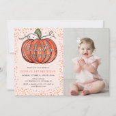 秋のカボチャ 私たちの小さな子は1歳になる フォト 招待状 (正面)