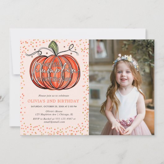 秋のカボチャ 私たちの小さな子は2歳になる フォト 招待状 (正面)